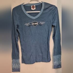 Harley-Davidson Blue V-Neck Long Sleeve Tee S.